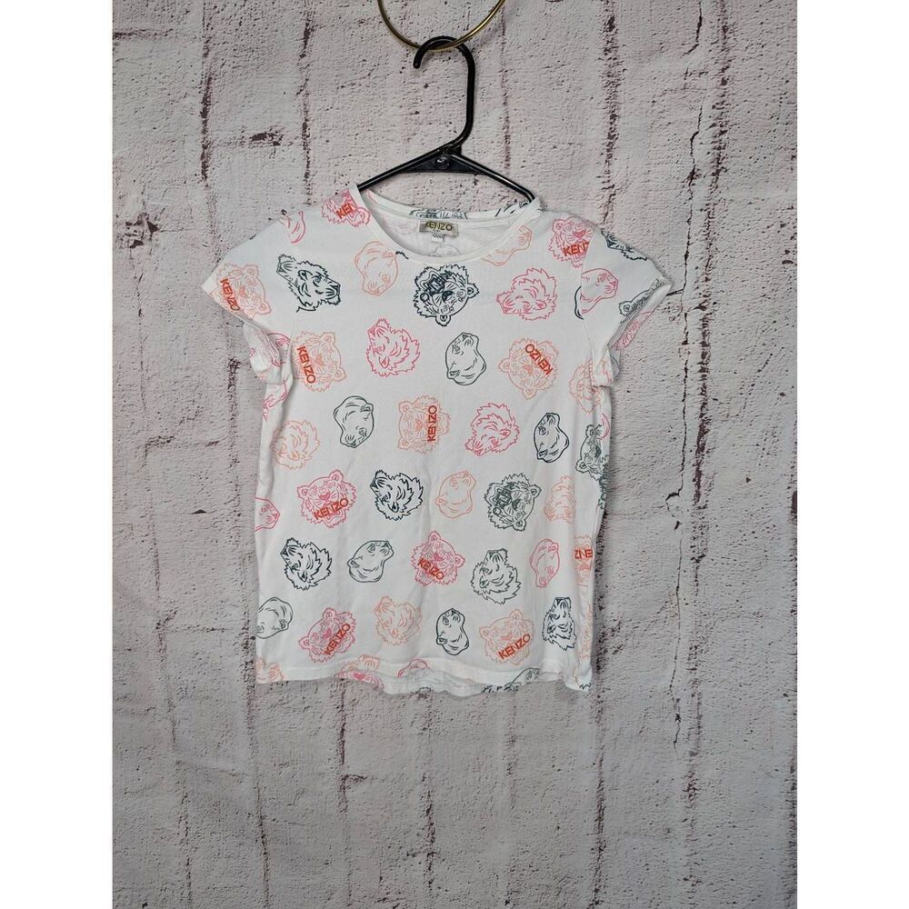 Kenzo Girls Size 10 White Logo All Over Cotton T Shirt‎ Tee
